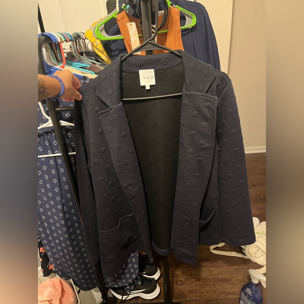 Navy Textured polka dot Blazer